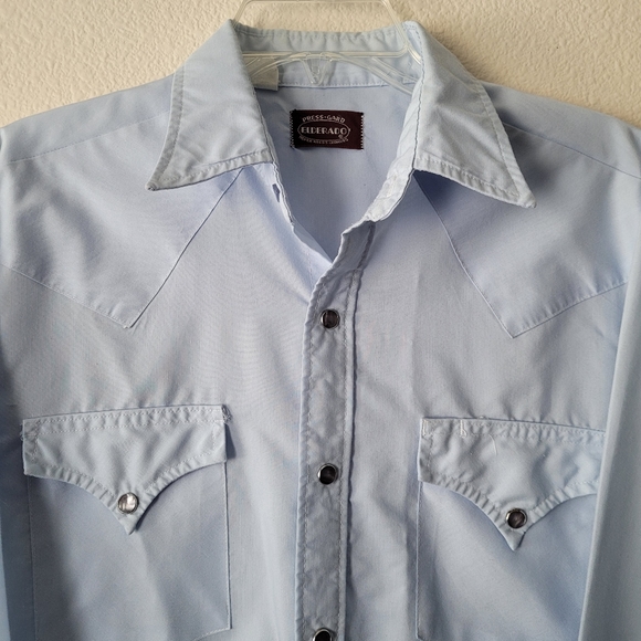 Elderado Pearl Snap Long Sleeve Western Shirt Button Up Blue Solid Never Iron - Picture 7 of 10